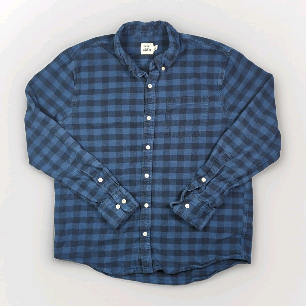 Flint And Tinder Flannel Shirt Blue Plaid Mens Size L Button Down Cotton USA